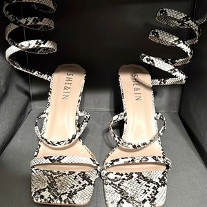 Snakeskin wrap around the leg style heels